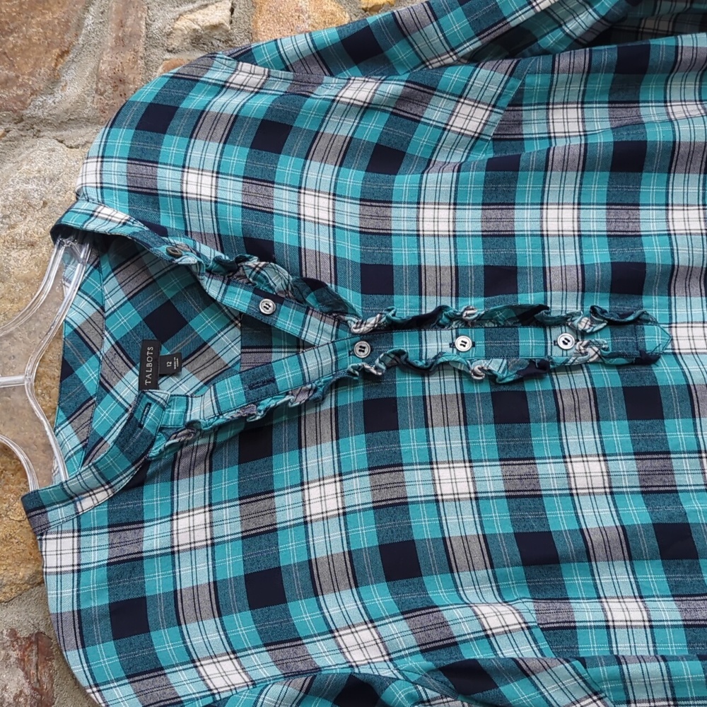 Talbots Ruffle Trim Popover Blouse - Picture 2 of 8